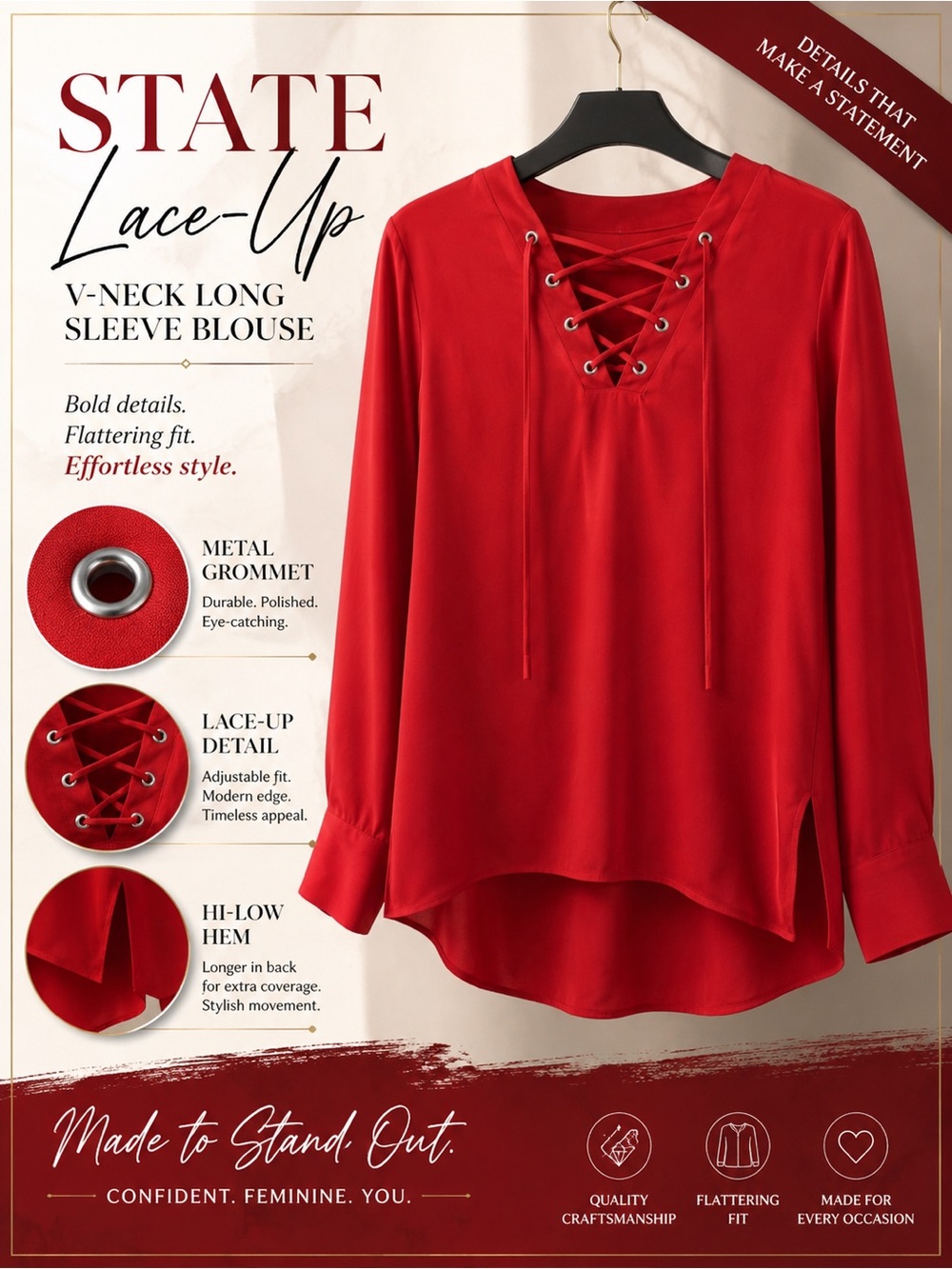 Red Long Sleeve Blouse Size Small